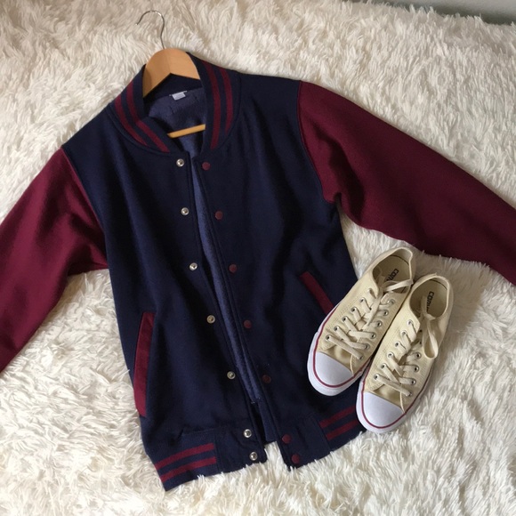 Burgundy Navy Varsity Baseball Jacket - S - Picture 4 of 10